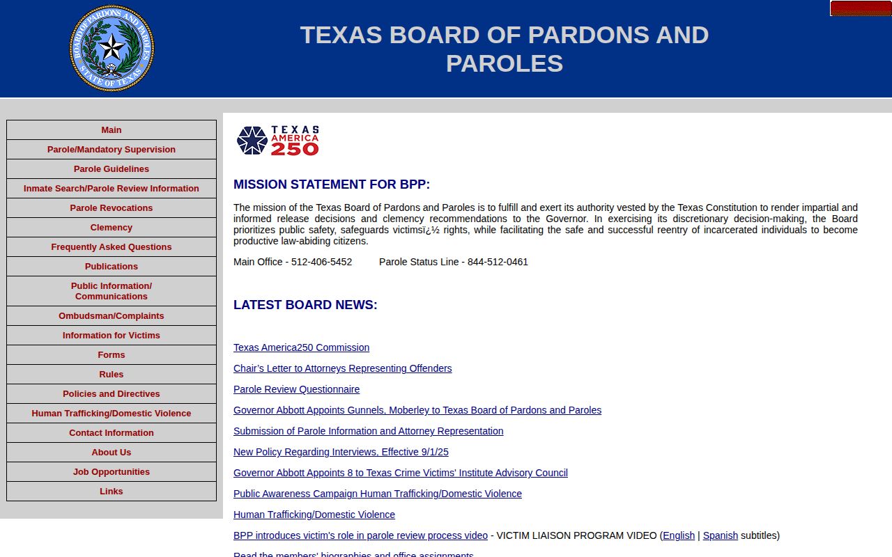 Texas parole board gateway for Webb County release supervision records